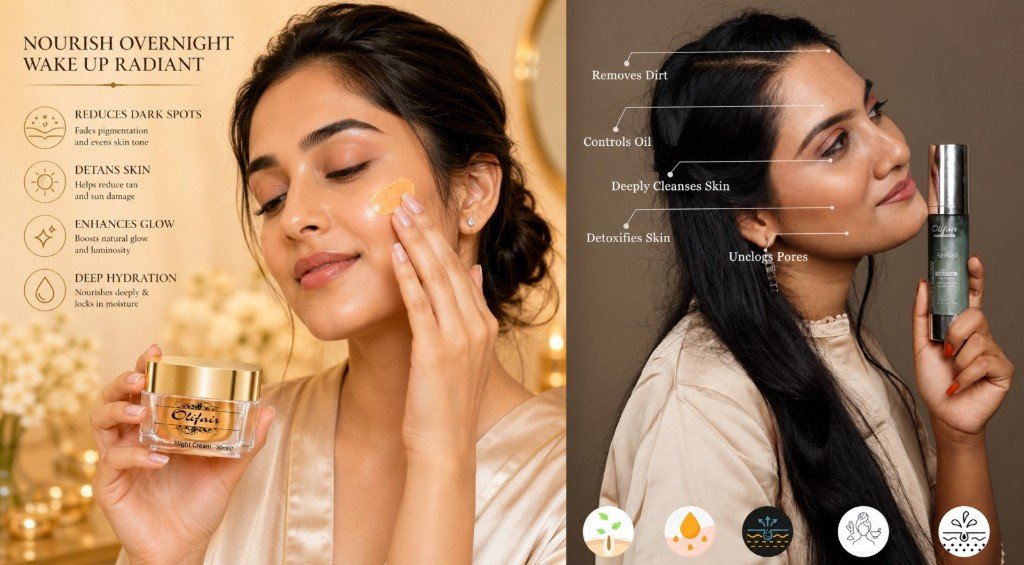 Olifair Cosmetics night cream and face wash campaign creatives